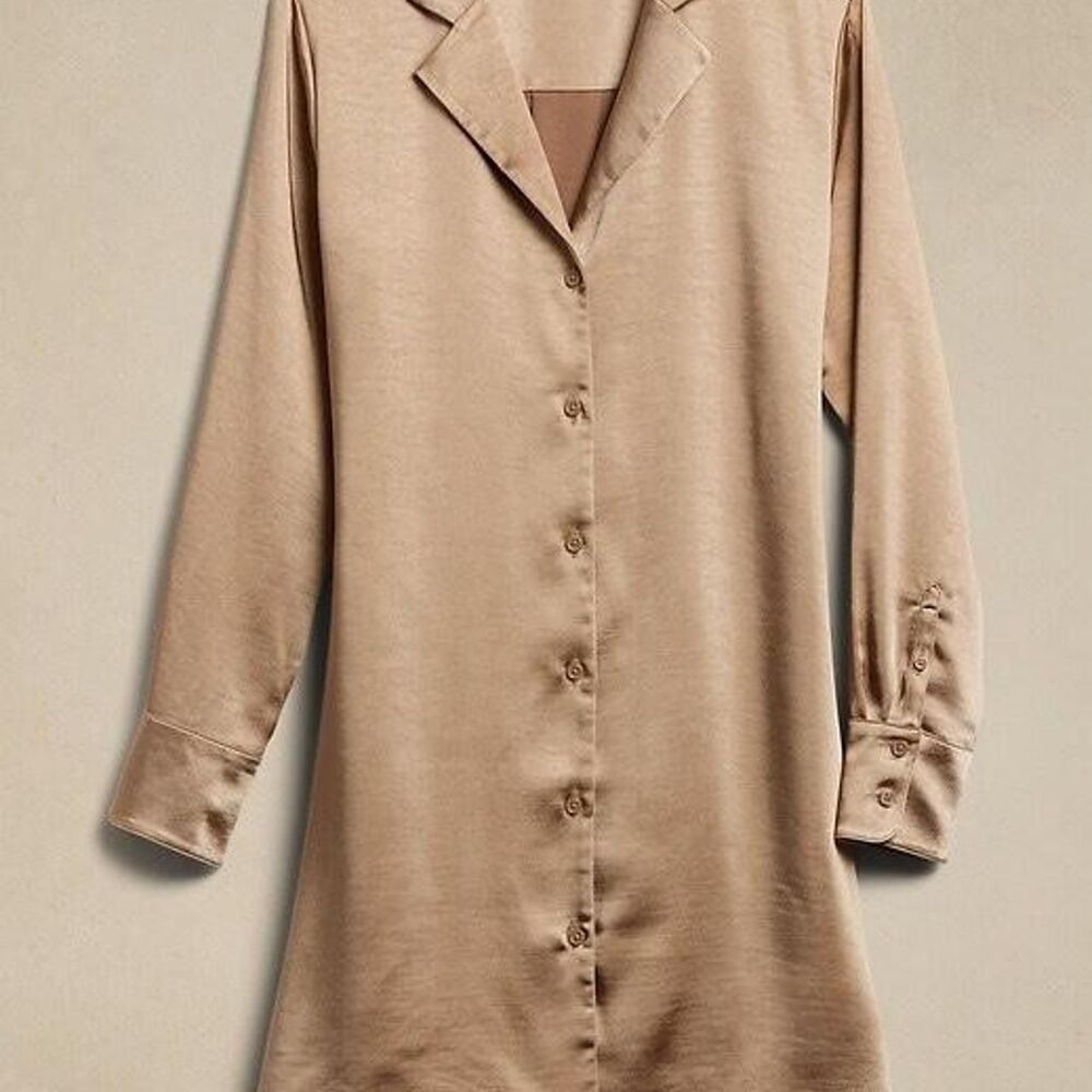 Banana Republic Women's Gold Satin Mini Shirt Dress